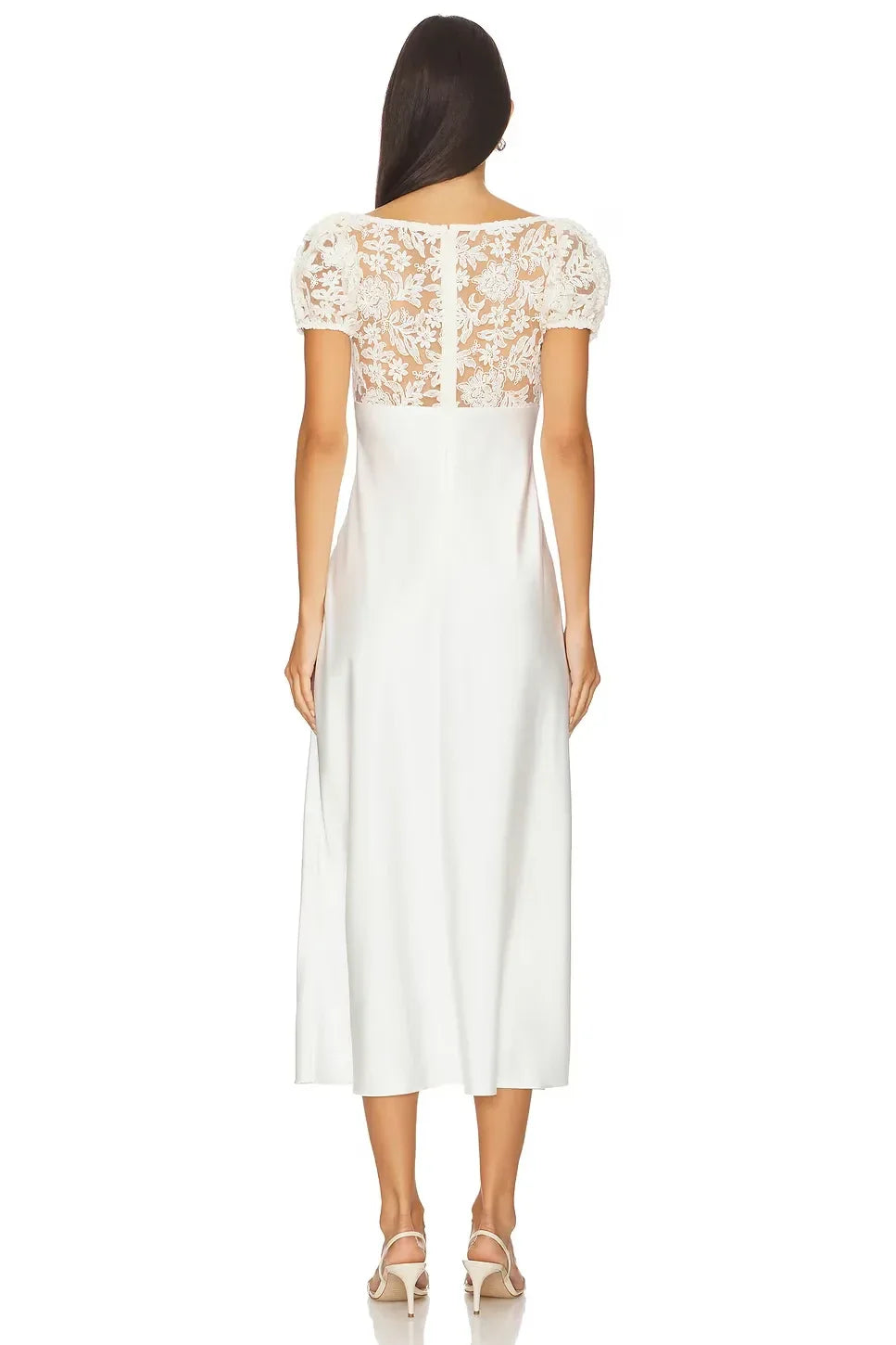 Romantic Sheath Sweetheart Neck Lace Cap Sleeve Open Back Midi Evening Dress
