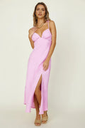 Romantic Sheath Sweetheart Neck Sleeveless Tie Strap Side Slit Floor Length Prom Dress