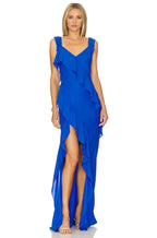 Romantic Sheath V Neck Ruffle Sleeve Open Back Floor Length Evening Dress