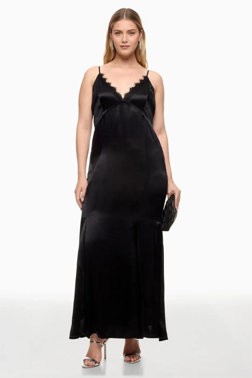 Romantic Sheath V Neck Sleeveless Lace Trimmed Floor Length Plus Size Prom Dress