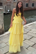Romantic Spaghetti Strap Bow Cutout Tiered Ruffle Maxi Dress