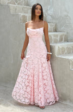Romantic Spaghetti Strap Cowl Neck Lace-Up Back Floral A-Line Maxi Dress