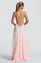 Romantic Spaghetti Strap Cowl Neck Lace-Up Back Floral A-Line Maxi Dress