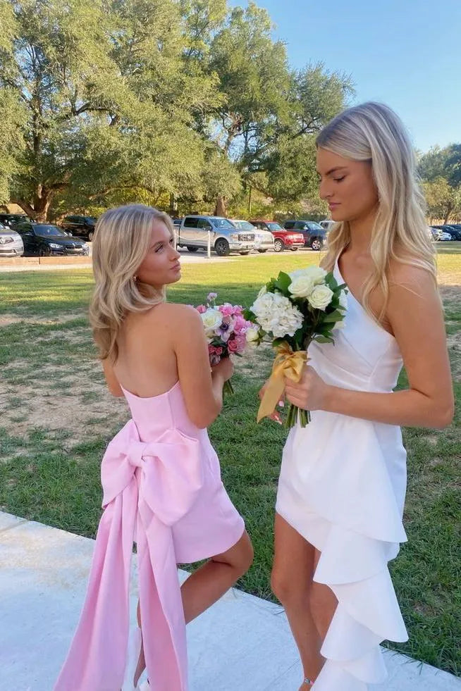 Romantic Strapless Bodycon Mini Dress with Oversized Back Bow