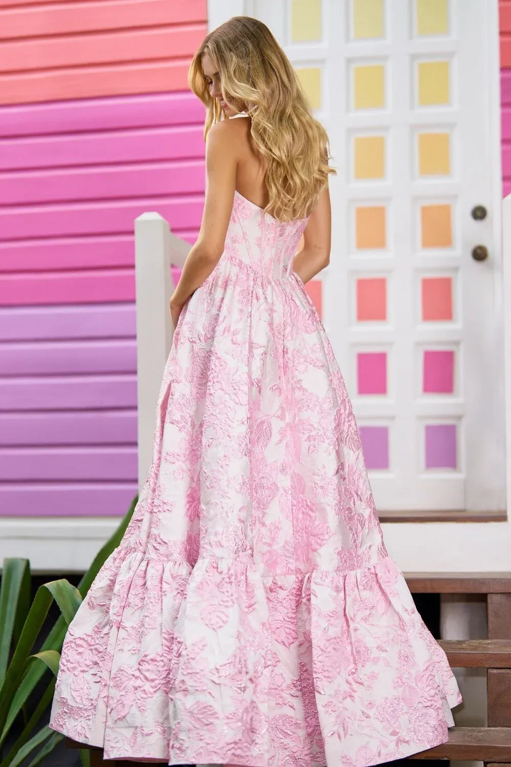 Romantic Strapless Corset Floral Jacquard Tiered A-Line Ball Gown