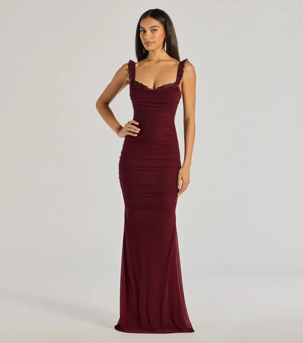 Romantic Trumpet Sweetheart Neck Lace Strap Lace Up Back Floor Length Prom Dress