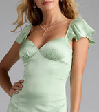 Romantic Trumpet Sweetheart Neck Ruffle Sleeve Open Back Floor Length Prom Dress