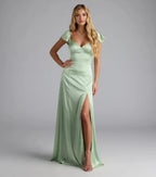 Romantic Trumpet Sweetheart Neck Ruffle Sleeve Open Back Floor Length Prom Dress
