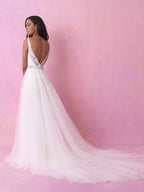 Romantic Trumpet V Neck Sleeveless Open Back Floor Length Wedding Dress