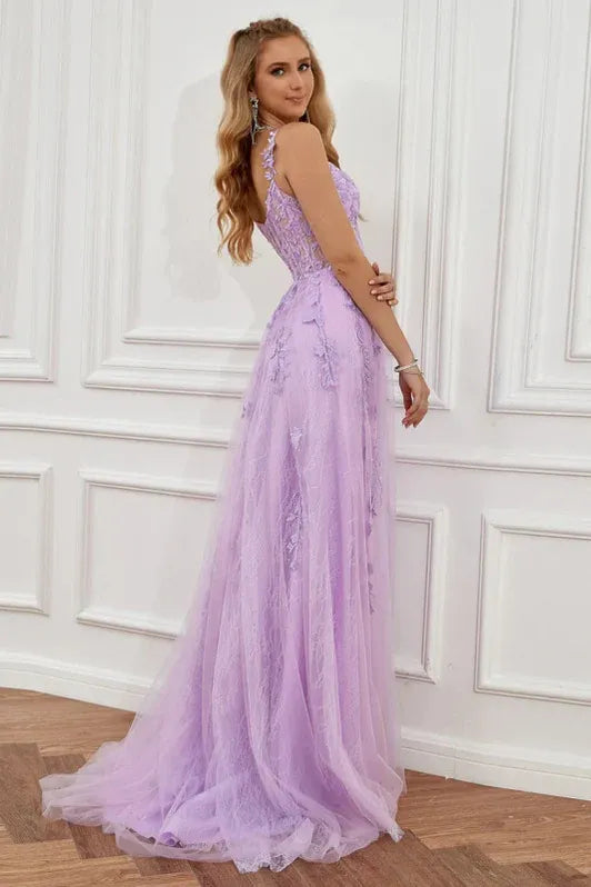 Prom Dress Lavender Off Shoulder With Lace Applique Corset Bodice For Romantic Prom Night A Line Floor Length