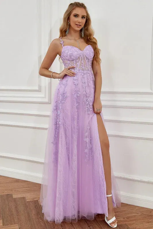 Prom Dress Lavender Off Shoulder With Lace Applique Corset Bodice For Romantic Prom Night A Line Floor Length