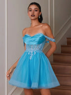Romantic A-Line/Princess Off-the-Shoulder Sleeveless Crossed Straps Short-Mini Homecoming Dress