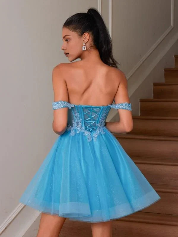 Romantic A-Line/Princess Off-the-Shoulder Sleeveless Crossed Straps Short-Mini Homecoming Dress