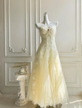 Romantic Cream A Line Prom Dress With Corset Bodice And Fringed Beaded Trim Layered Tulle For Prom Night