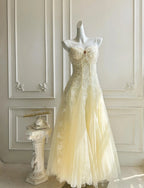 Romantic Cream A Line Prom Dress With Corset Bodice And Fringed Beaded Trim Layered Tulle For Prom Night