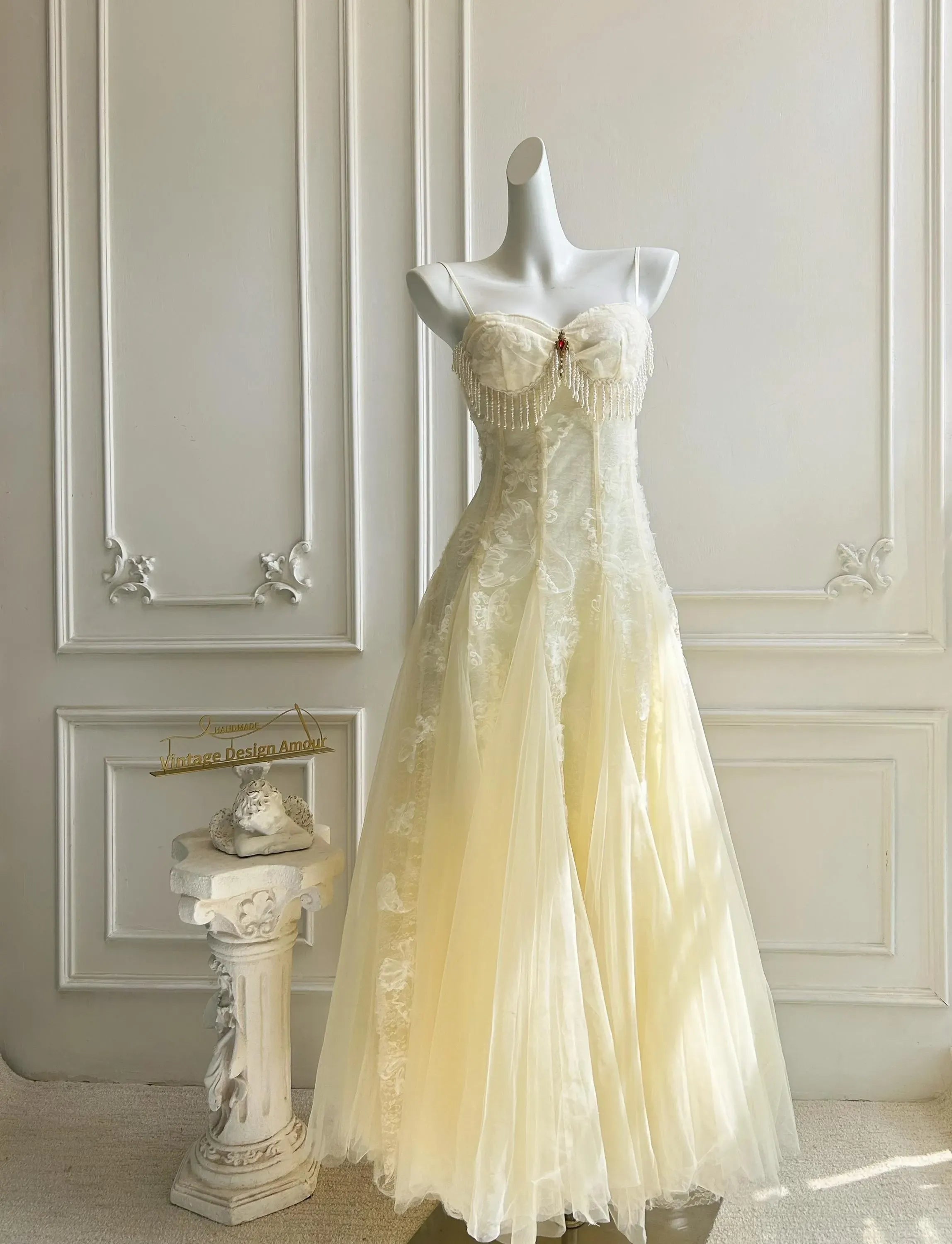 Romantic Cream A Line Prom Dress With Corset Bodice And Fringed Beaded Trim Layered Tulle For Prom Night