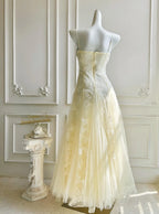 Romantic Cream A Line Prom Dress With Corset Bodice And Fringed Beaded Trim Layered Tulle For Prom Night
