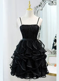 Black Romantic A-Line Spaghetti Straps Corset Ruffle Layers Mini Homecoming Dress