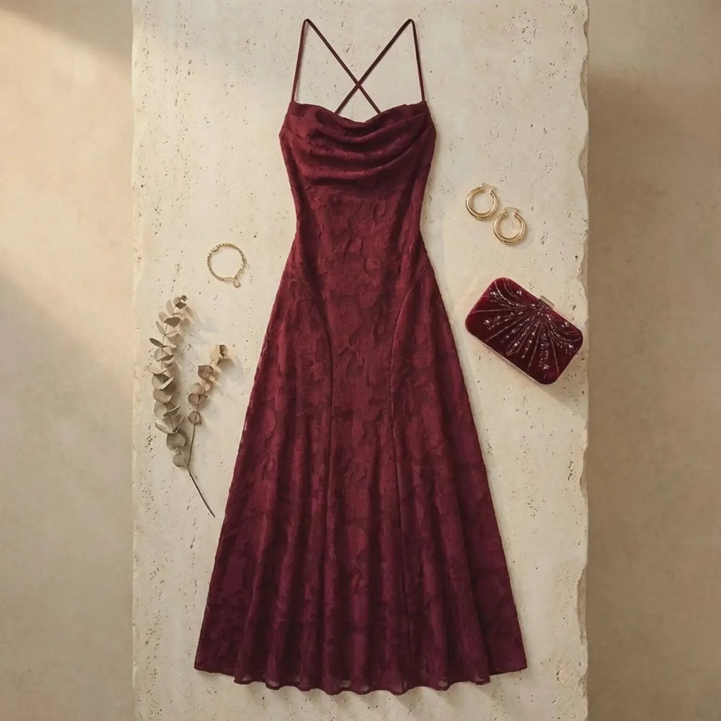 Romantic Burgundy Spaghetti Strap Floral Prom Dress With A Line Silhouette For Women On Prom Nights