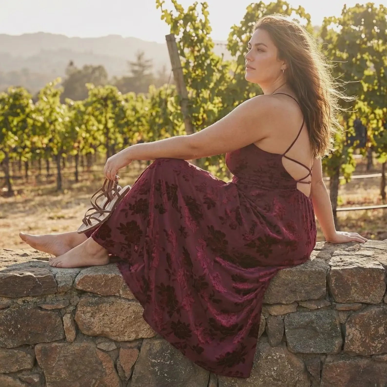 Romantic Burgundy Spaghetti Strap Floral Prom Dress With A Line Silhouette For Women On Prom Nights