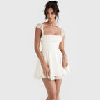 Ivory Romantic A-Line Square Neck Cap Sleeve Corset Mini Homecoming Dress