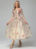 Romantic A-Line Square Neck Long Sleeves Backless Tea Length Prom Dress