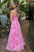 Romantic Aline Strapless Lace Appliques Prom Dress With Empire Waist Train For Prom Queens