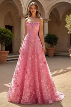 Romantic Aline Strapless Lace Appliques Prom Dress With Empire Waist Train For Prom Queens