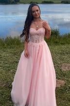 Romantic A-Line Strapless Appliques Ball Gown Prom Dress