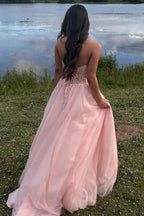 Romantic A-Line Strapless Appliques Ball Gown Prom Dress