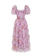 Romantic A-Line Sweetheart Puff Sleeves Zipper Back Floor-Length Prom Dress