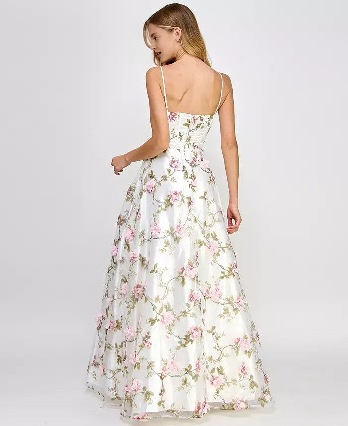 Romantic A-Line Sweetheart Sleeveless Flower Printed Floor-Length Prom Dress