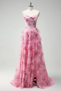 Romantic A-Line Sweetheart Sleeveless Tiered Sweep/Brush Train Evening Dress