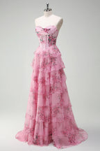 Romantic A-Line Sweetheart Sleeveless Tiered Sweep/Brush Train Evening Dress