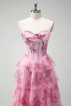 Romantic A-Line Sweetheart Sleeveless Tiered Sweep/Brush Train Evening Dress