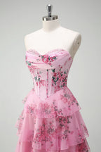 Romantic A-Line Sweetheart Sleeveless Tiered Sweep/Brush Train Evening Dress