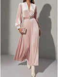 Romantic A-Line V-Neck Long Sleeve Blush Pink Maxi Prom Dress for Women Hot Sale