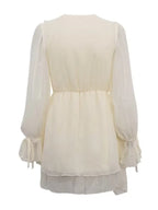 Ivory Romantic A-Line V-Neck Long Sleeves Ruffle Tie Mini Homecoming Dress