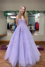 Romantic A-line Strapless Appliques Ball Gown Prom Dress