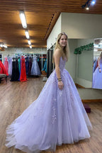 Romantic A-line Strapless Appliques Ball Gown Prom Dress