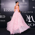 Romantic A-Line Square Neck 3D Floral Applique Pink Floor Length Evening Dress For Sale