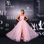 Romantic A-Line Square Neck 3D Floral Applique Pink Floor Length Evening Dress For Sale