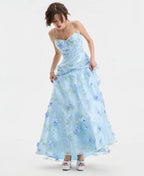 Romantic Ball Gown Sweetheart Sleeveless Flower Printed Floor-Length Prom Dress