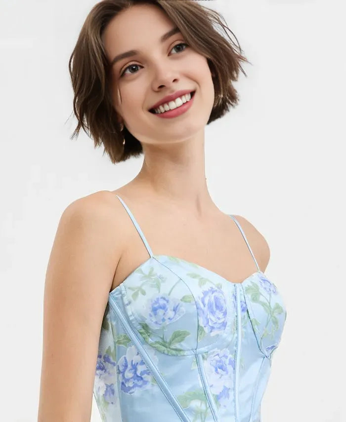 Romantic Ball Gown Sweetheart Sleeveless Flower Printed Floor-Length Prom Dress