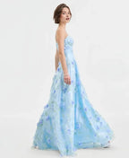 Romantic Ball Gown Sweetheart Sleeveless Flower Printed Floor-Length Prom Dress