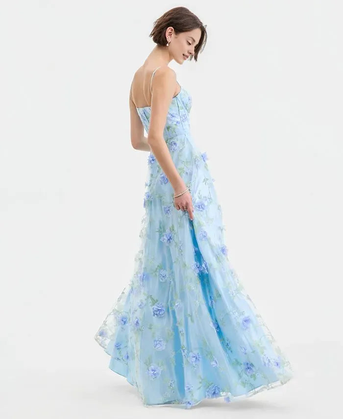 Romantic Ball Gown Sweetheart Sleeveless Flower Printed Floor-Length Prom Dress