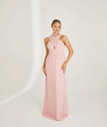 Romantic Blush Pink Cross-over Halter Neck Cutout Chiffon A-line Floor-length Bridesmaid Dresses