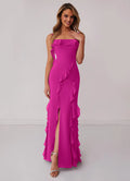Romantic Chiffon Bridesmaid Dresses with Ruffle Detailing and Back Bow Accent