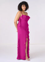 Romantic Chiffon Bridesmaid Dresses with Ruffle Detailing and Back Bow Accent