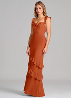 Romantic Chiffon Mermaid Off-the-Shoulder Ruffled Tiered Floor-Length Bridesmaid Dress for Wedding Occasions